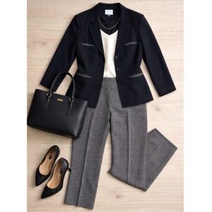 Vintage Y2K Kasper ASL Pant Suit Black Tan Check pattern 14 EUC